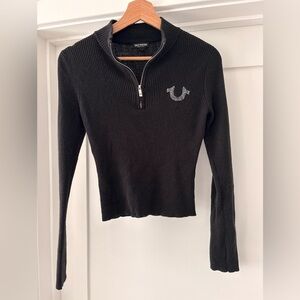 True Religion Black Ribbed Half-Zip Sweatshirt
